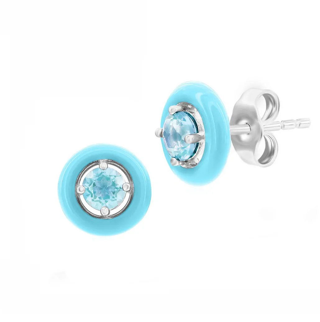 Gemstone Enamel Stud Earrings (Available in 11 Colors)