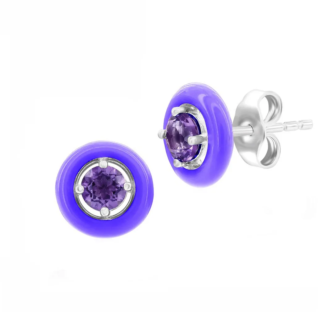 Gemstone Enamel Stud Earrings (Available in 11 Colors)