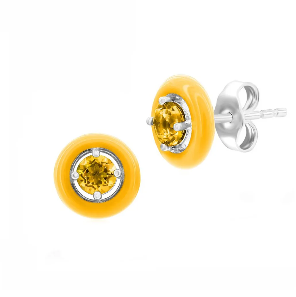 Gemstone Enamel Stud Earrings (Available in 11 Colors)