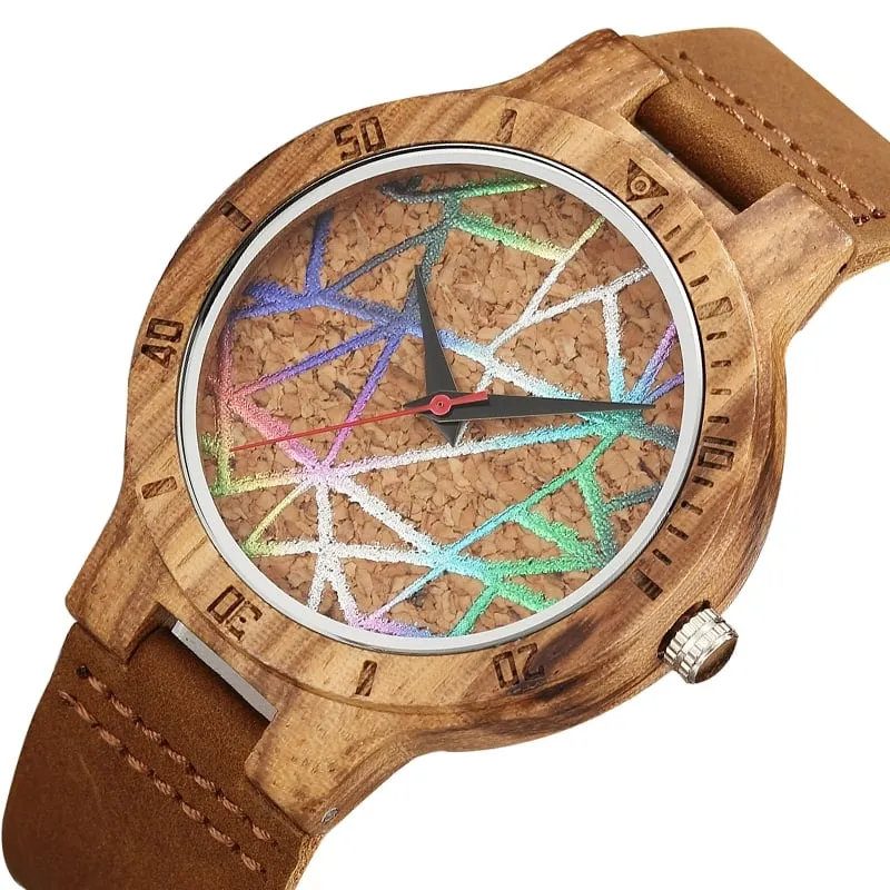Geometric Printed Bamboo Wood Women's Watches