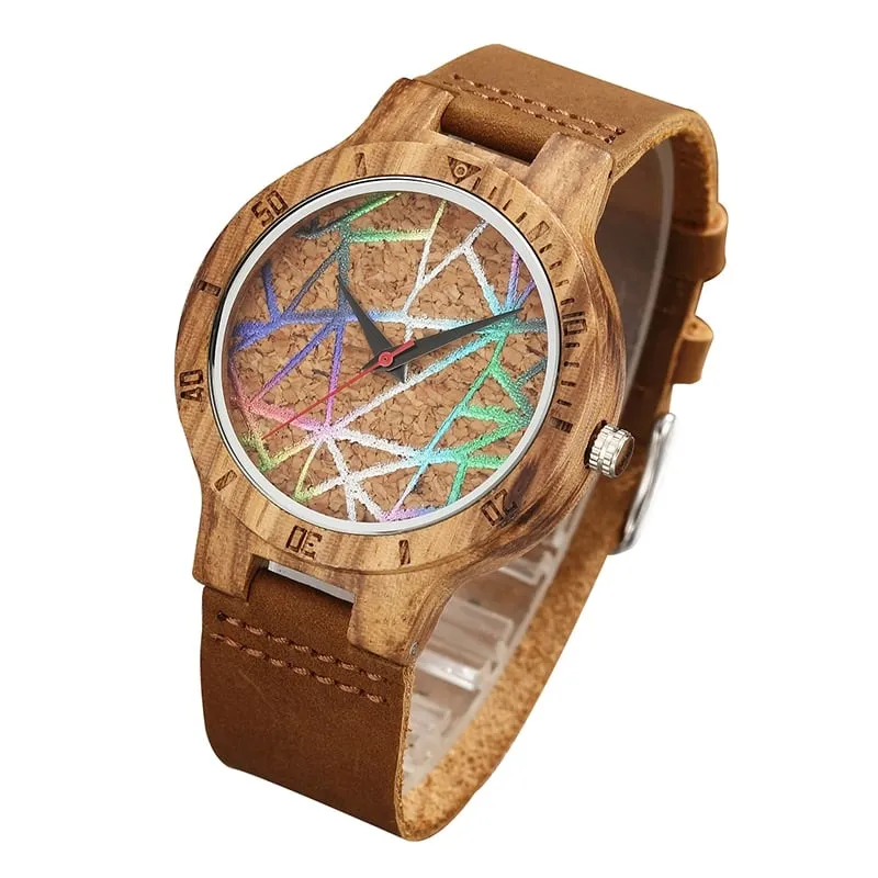 Geometric Printed Bamboo Wood Women's Watches