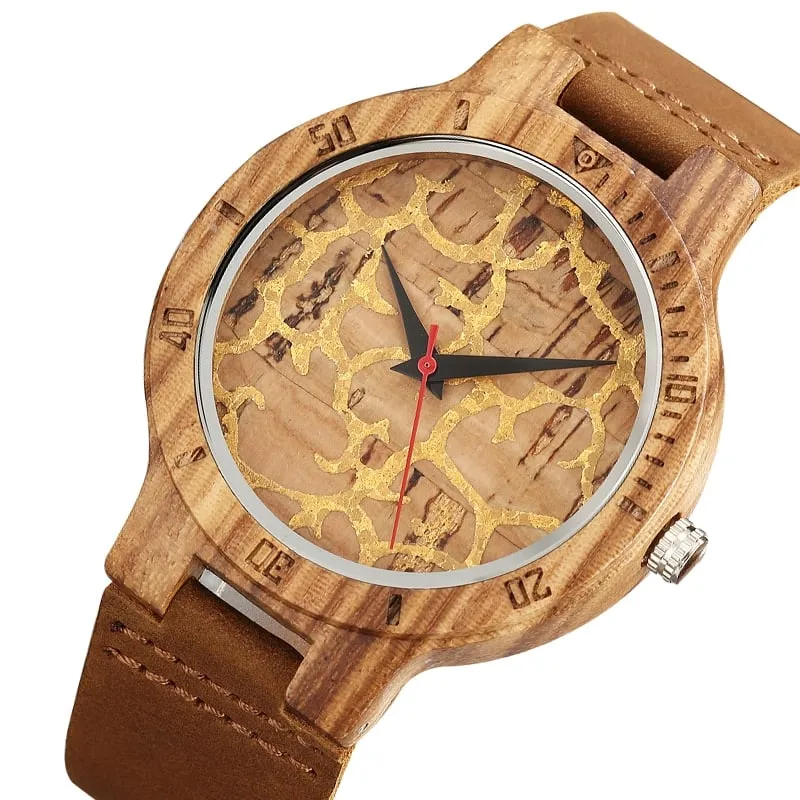 Geometric Printed Bamboo Wood Women's Watches