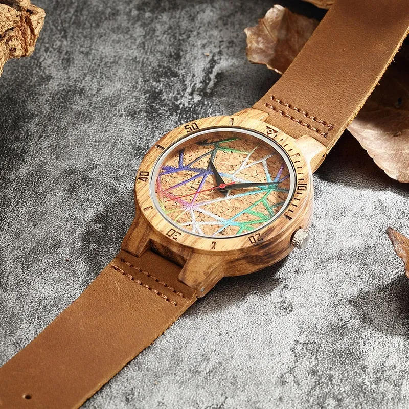 Geometric Printed Bamboo Wood Women's Watches