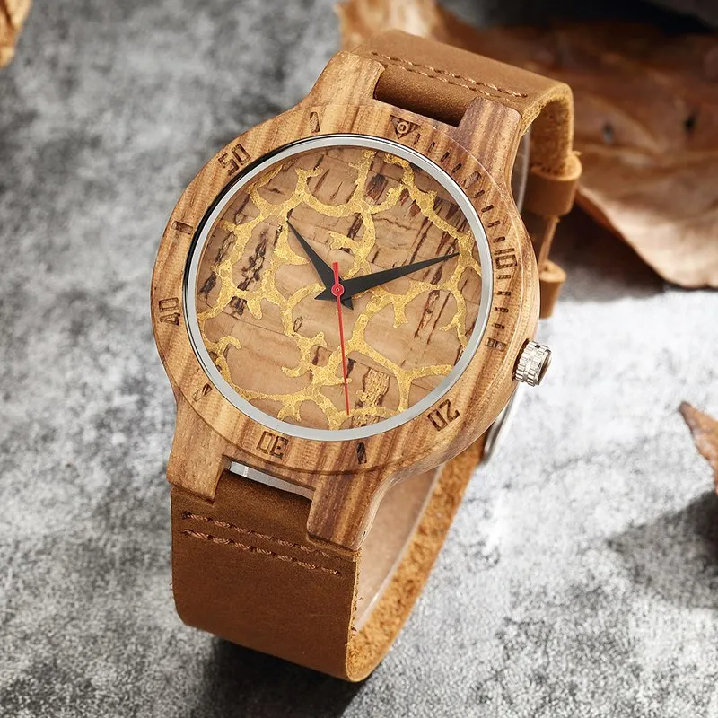 Geometric Printed Bamboo Wood Women's Watches