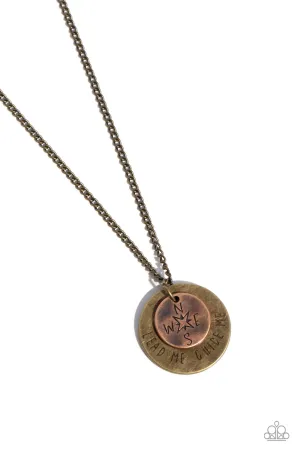 Gilded Guide - Brass - and Copper "Lead Me, Guide Me" Compass Inspirational/Religious Paparazzi Short Necklace