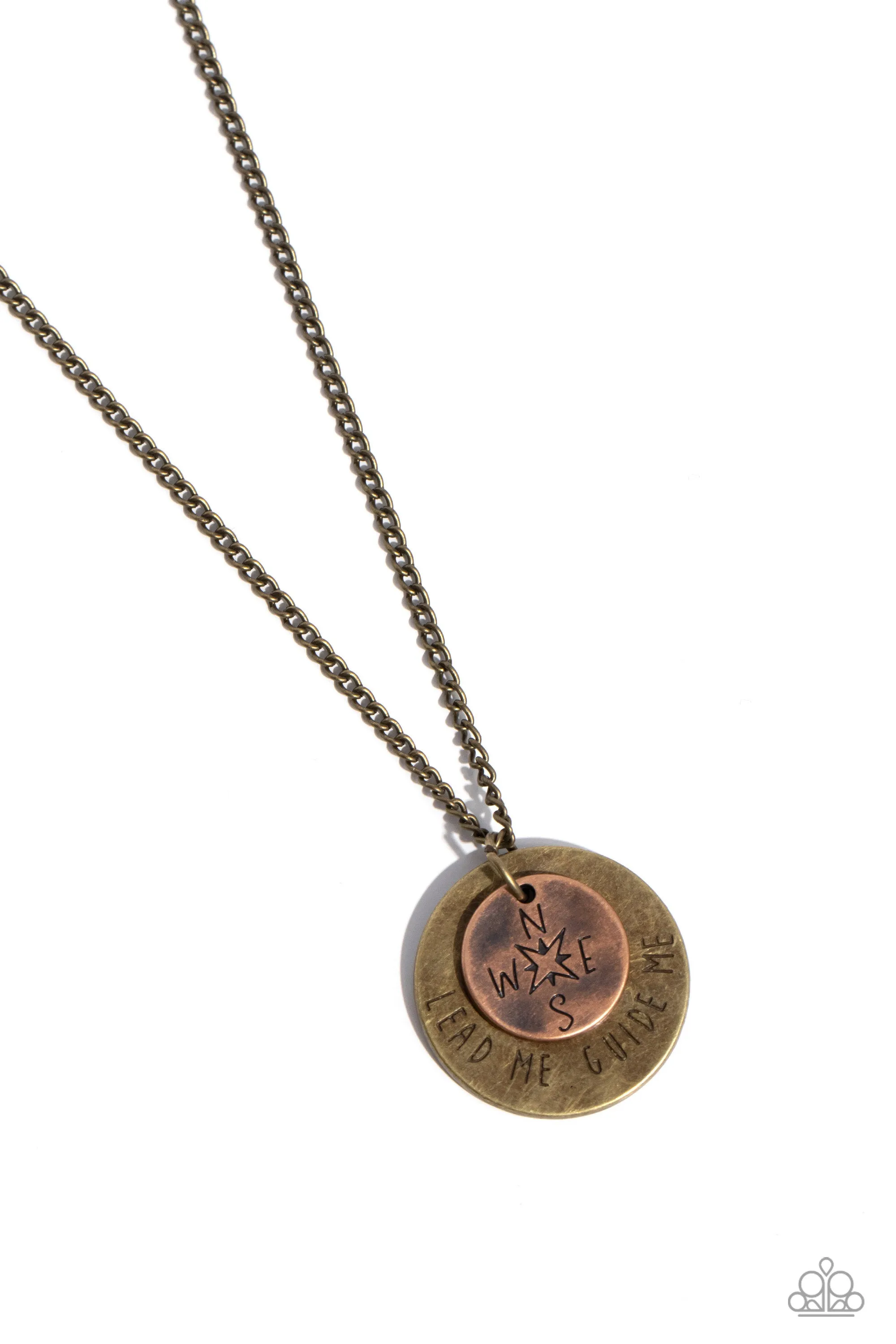 Gilded Guide - Brass - and Copper "Lead Me, Guide Me" Compass Inspirational/Religious Paparazzi Short Necklace