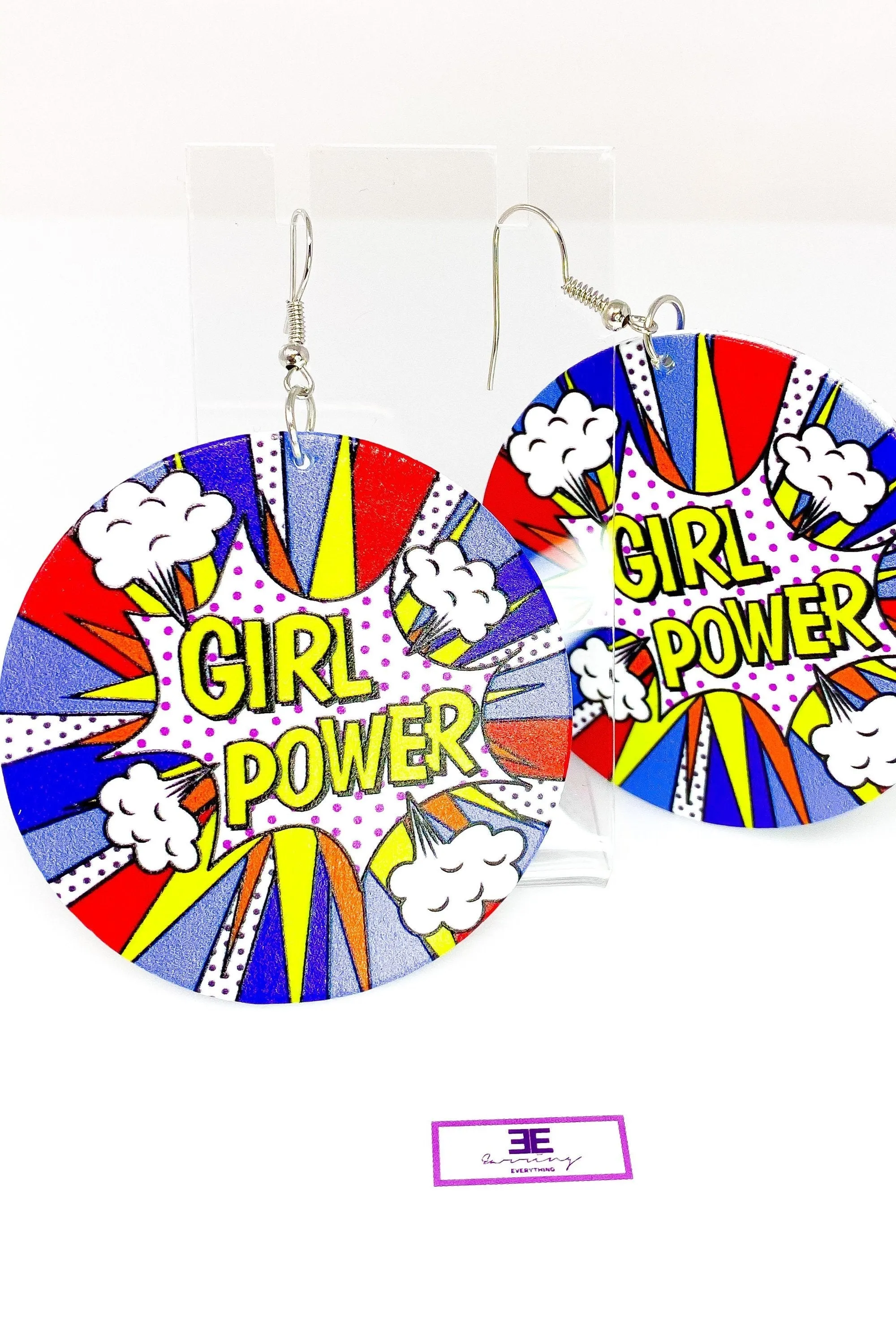 Girl Power Hoop Drop Earrings - Handmade Wood Fashion Jewelry with Brass Ear Hooks and Long-Lasting Polish