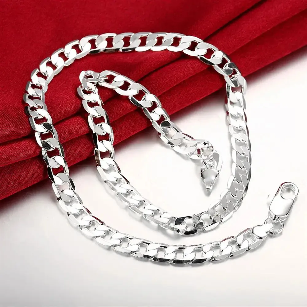 gold Necklaces Silver color Classic 8MM sideways chain Wedding party