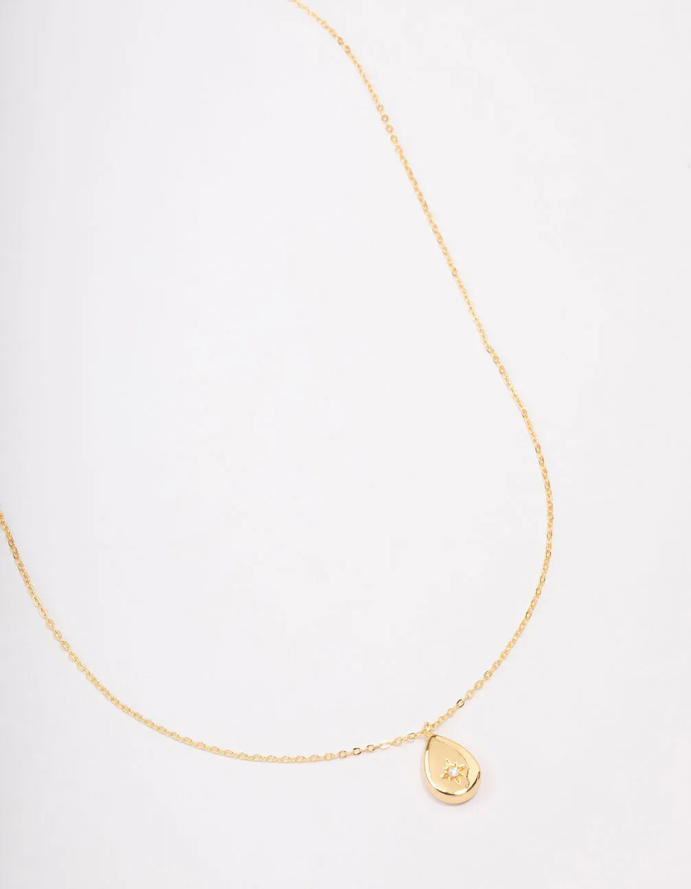 Gold Plated Brass Teardrop Pendant Necklace