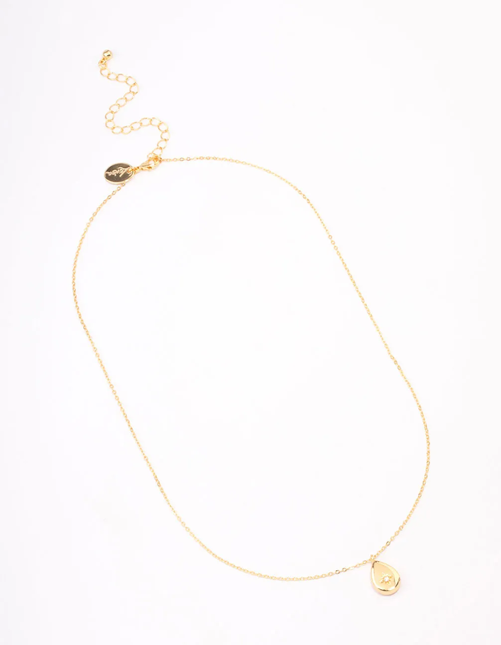 Gold Plated Brass Teardrop Pendant Necklace