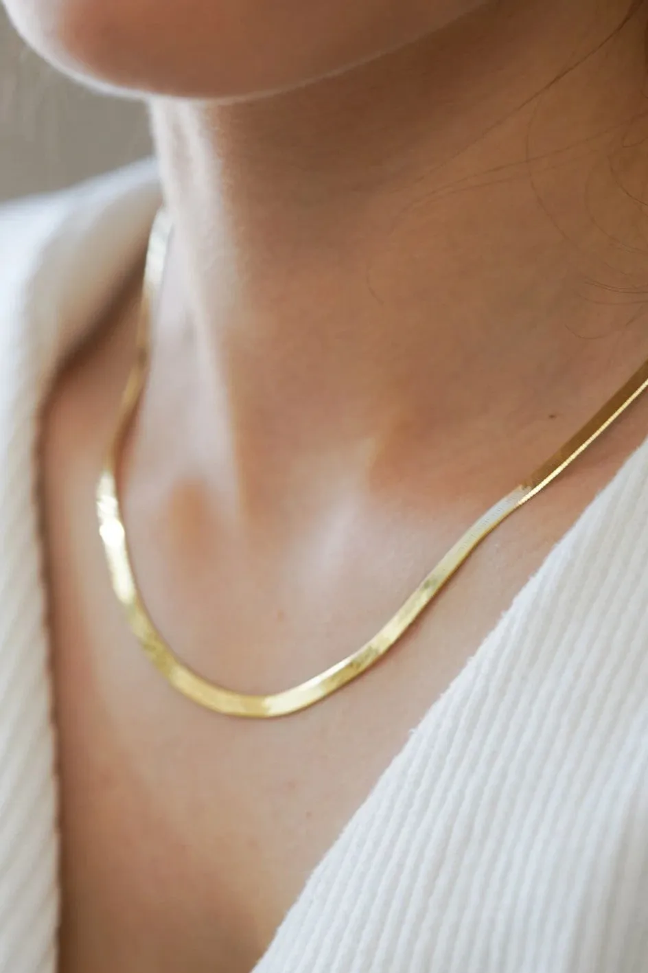 Gold Plated Stainless Steel Herringbone Chain Necklace