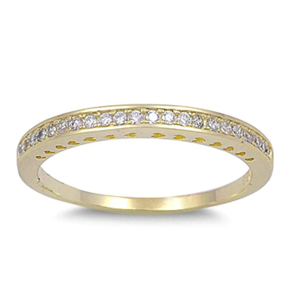 Gold Tone White CZ Stackable Cute Ring New .925 Sterling Silver Band Sizes 4-10