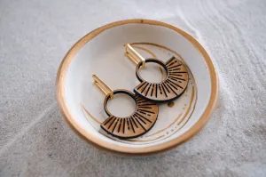 Golden Glow Boho Engraved Wood Hoop Earrings