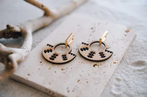 Golden Glow Boho Engraved Wood Hoop Earrings