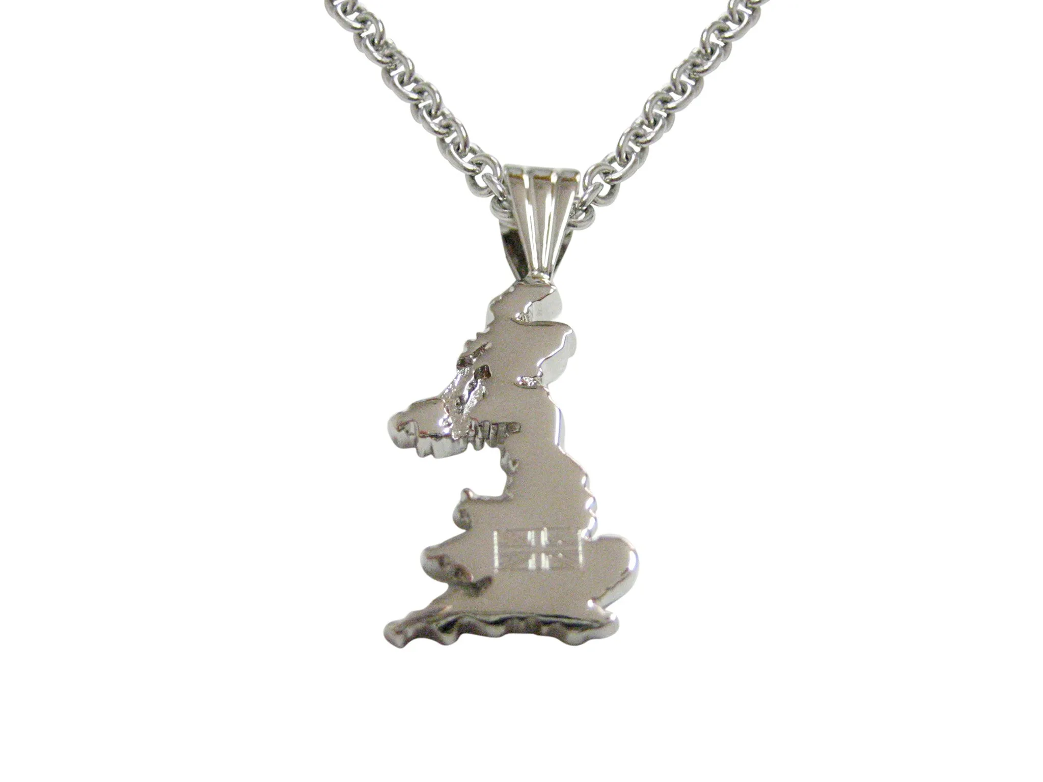Great Britain Map Shape and Flag Design Pendant Necklace