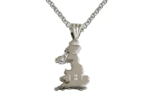 Great Britain Map Shape and Flag Design Pendant Necklace