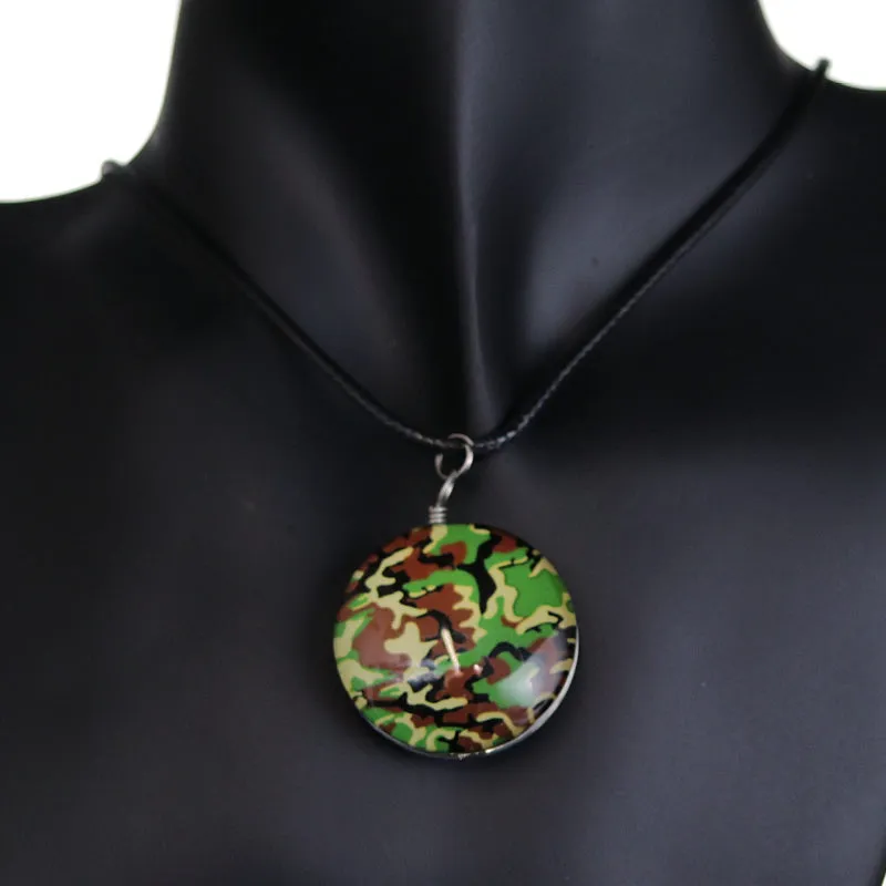 Green Camo Murano Glass Cord Necklace