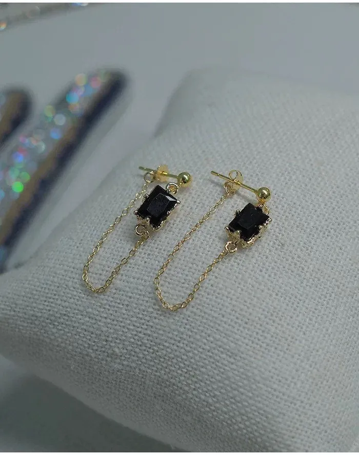 Green Emerald|Black Gemstone Earrings