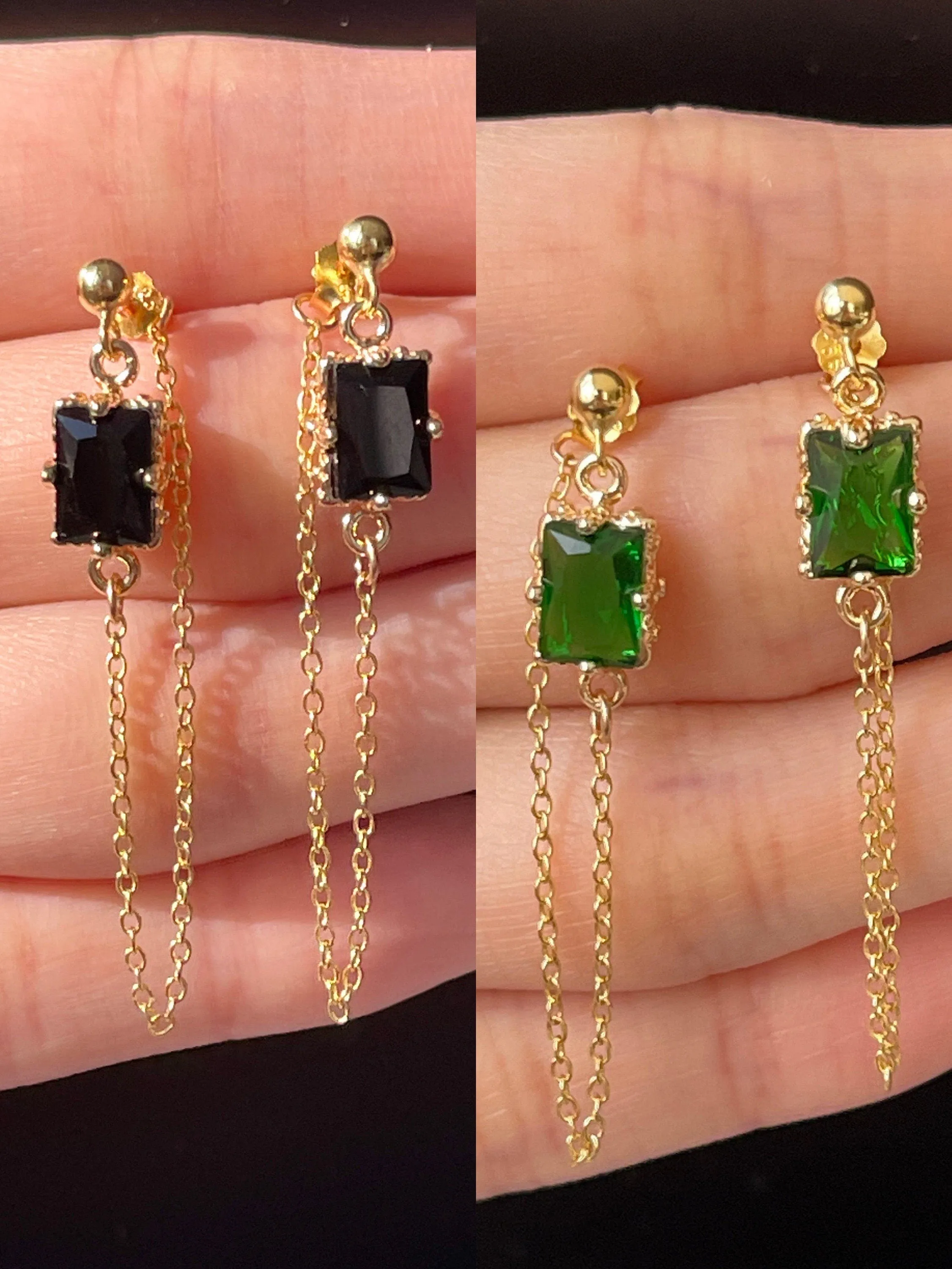 Green Emerald|Black Gemstone Earrings