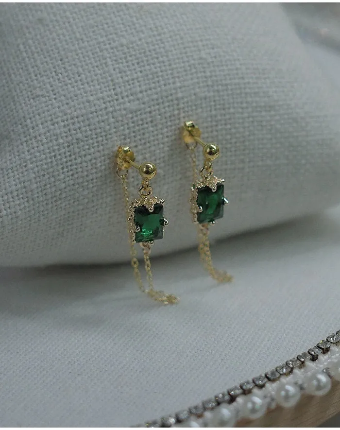Green Emerald|Black Gemstone Earrings
