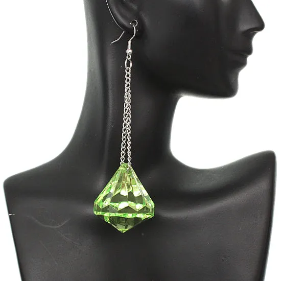 Green Large Gemstone Chain Earrings