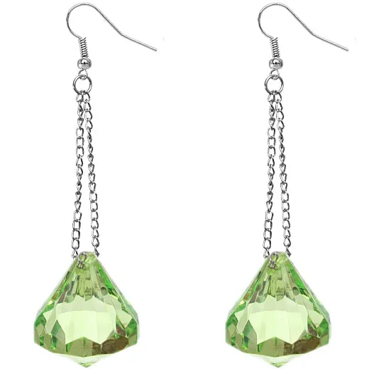 Green Large Gemstone Chain Earrings
