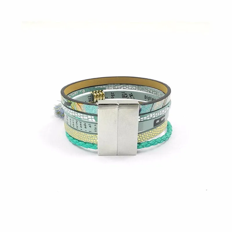 Green leather bracelet Brazilian bracelet magnet buckle Friendship bracelet Bohemian bracelets&bangles