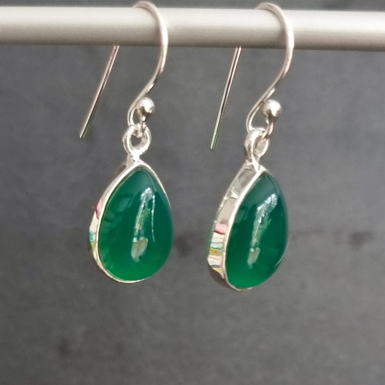 Green Onyx Teardrop 14mm x 10mm 925 Sterling Silver Earrings, E11GO