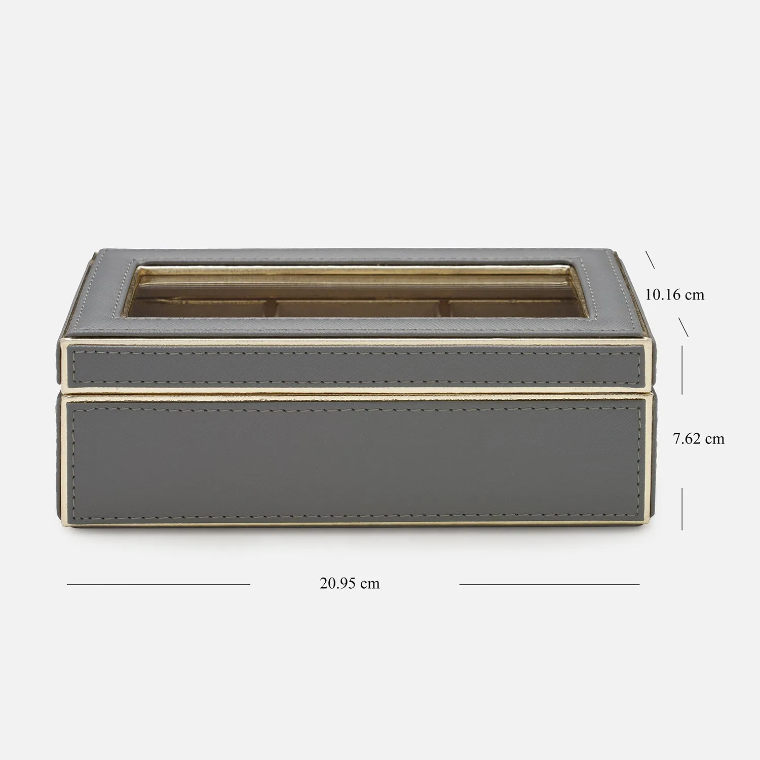 Grey 3 Compartment Faux Leather Watch Box
