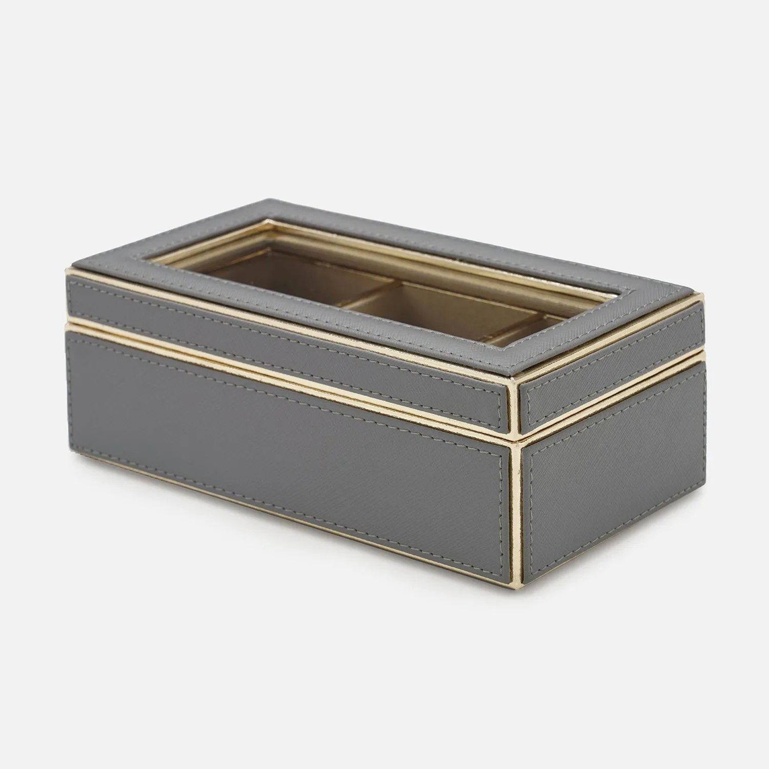Grey 3 Compartment Faux Leather Watch Box