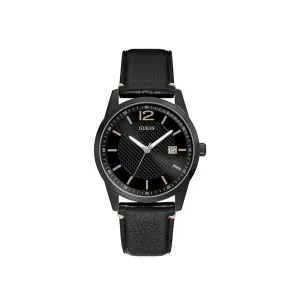 Guess Men's Watch With Black Dial & Black Leather Strap