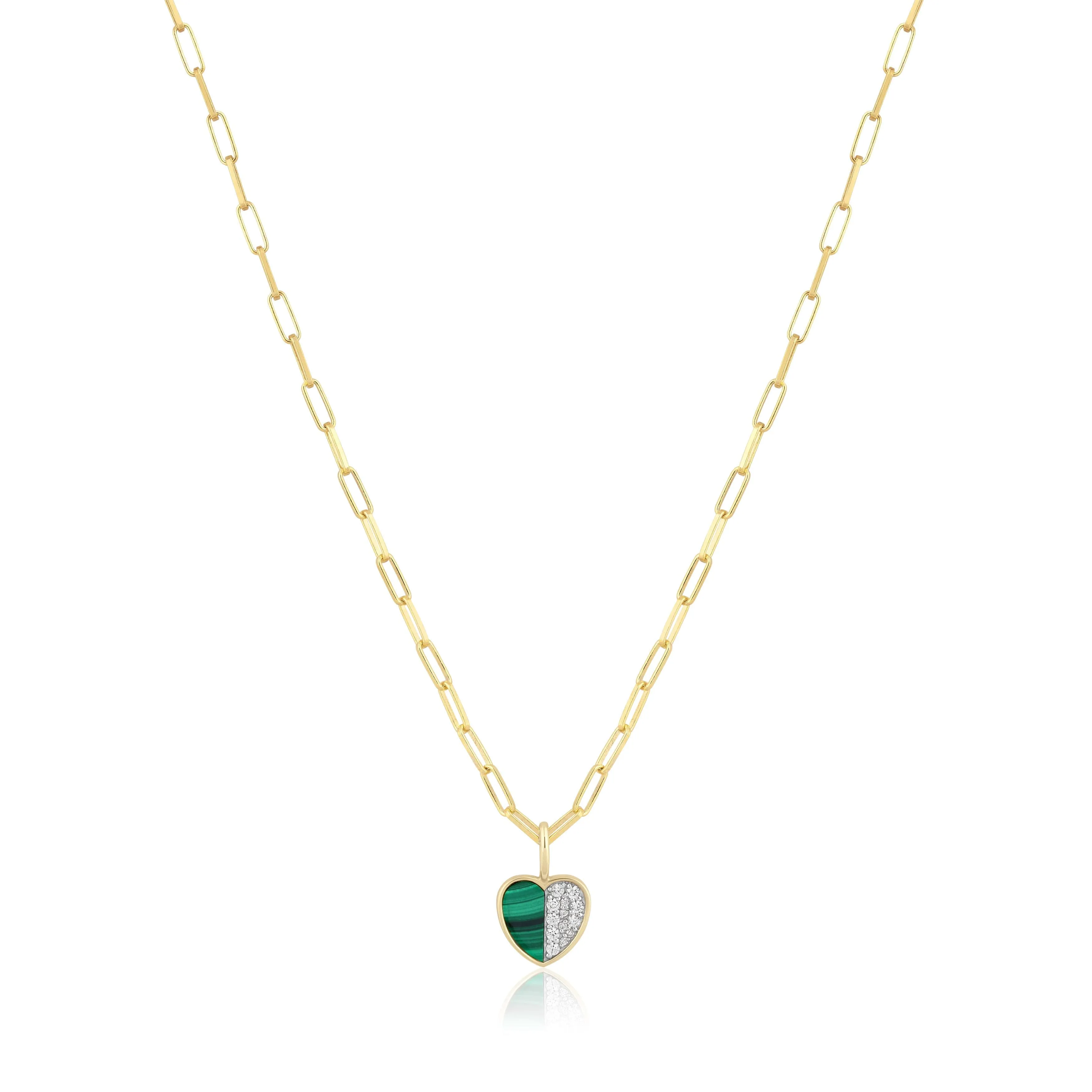 half & half stone heart charm necklace