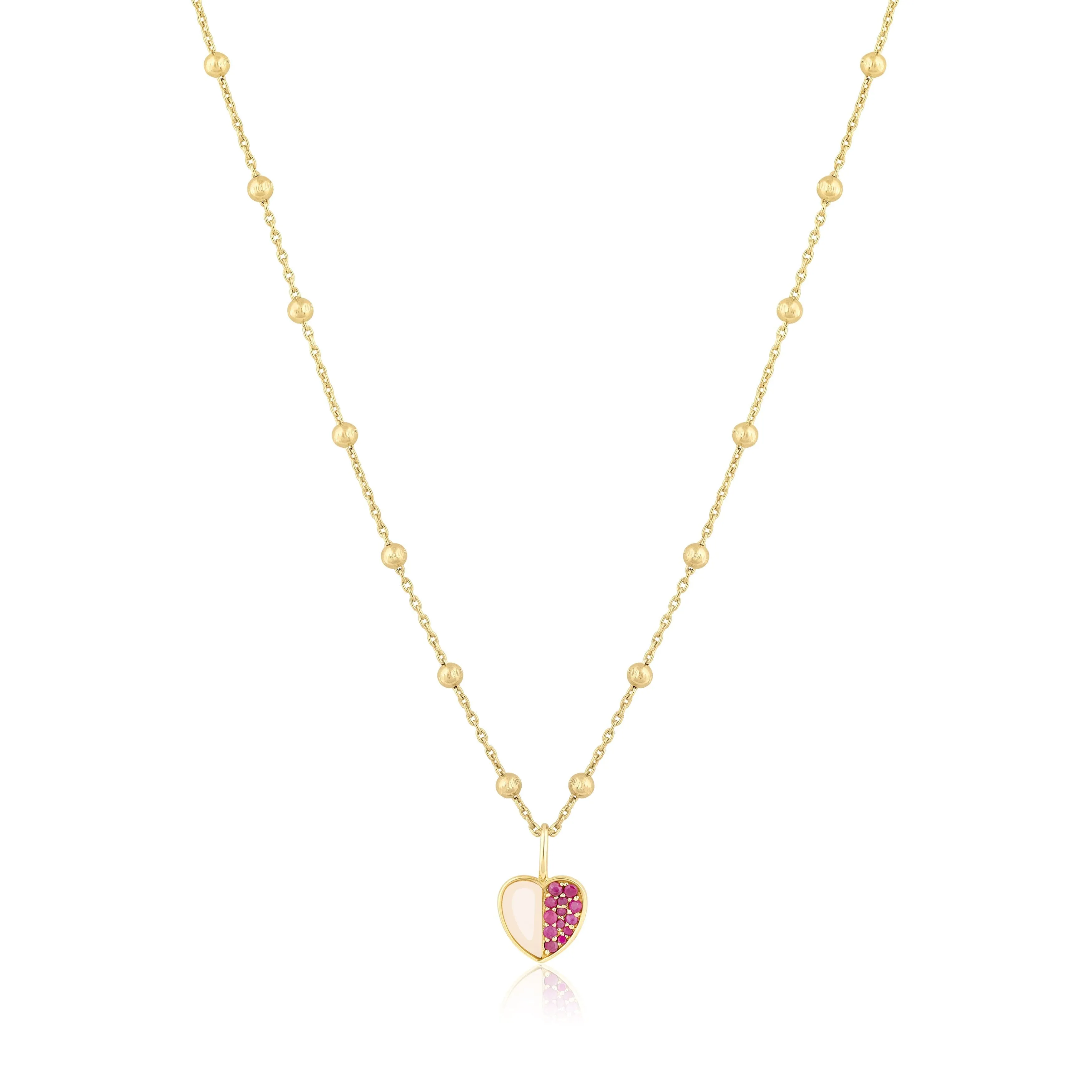 half & half stone heart charm necklace