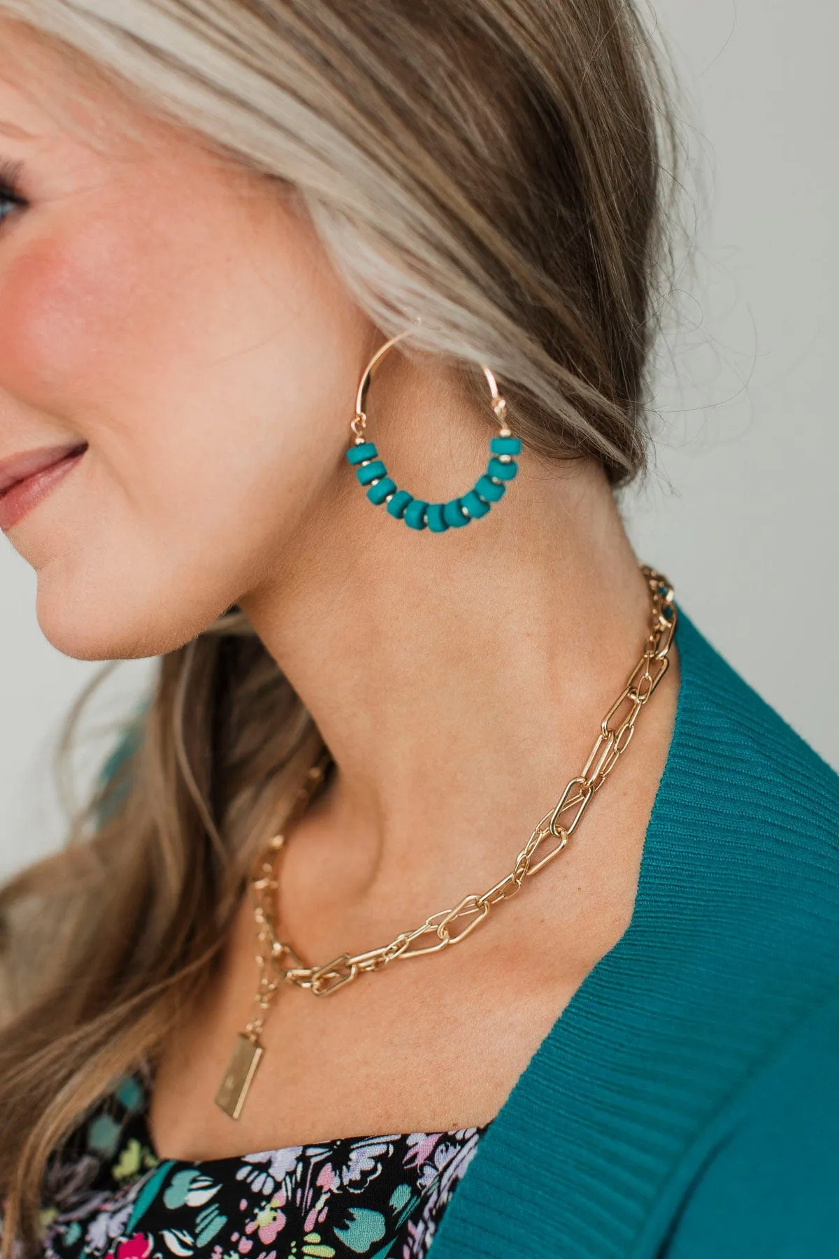Happy Without You Beaded Earrings- Turquoise