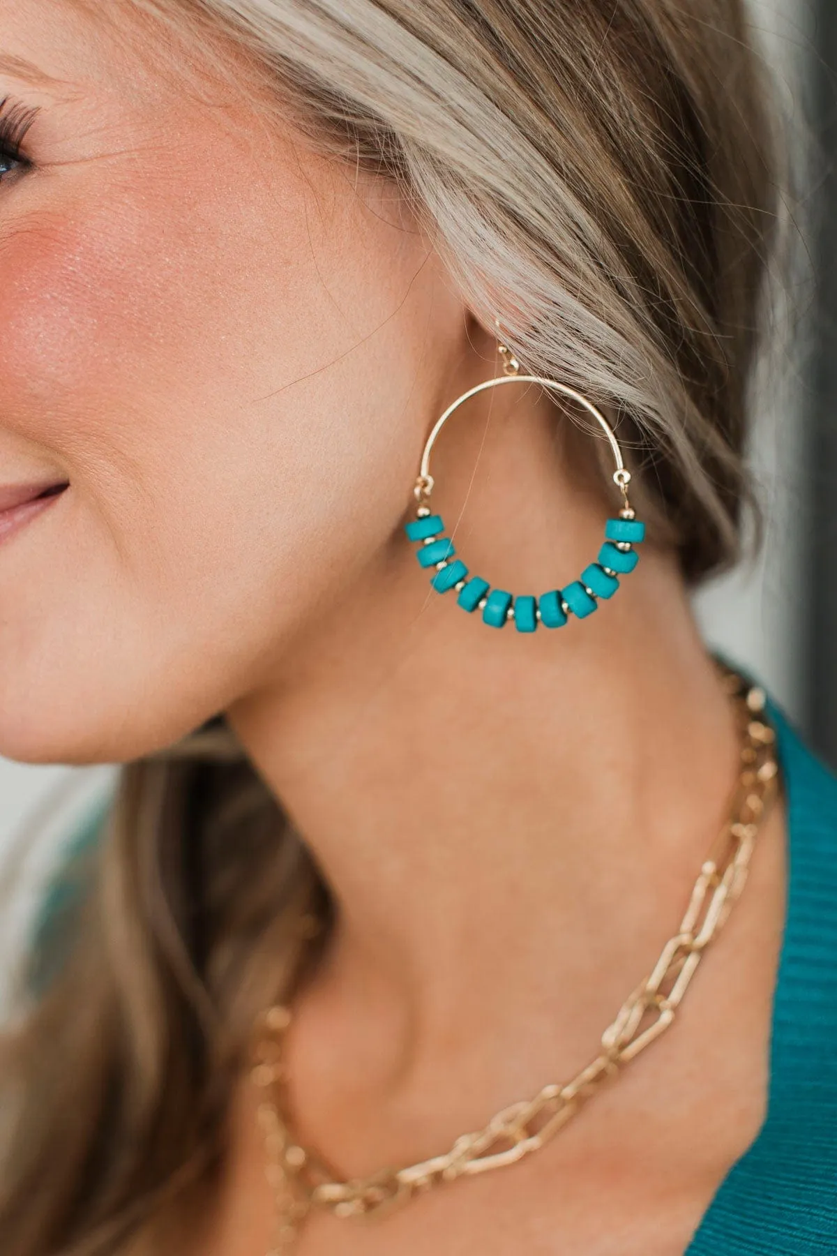 Happy Without You Beaded Earrings- Turquoise
