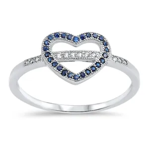 Heart Blue Sapphire CZ Promise Ring .925 Sterling Silver Love Band Sizes 4-10