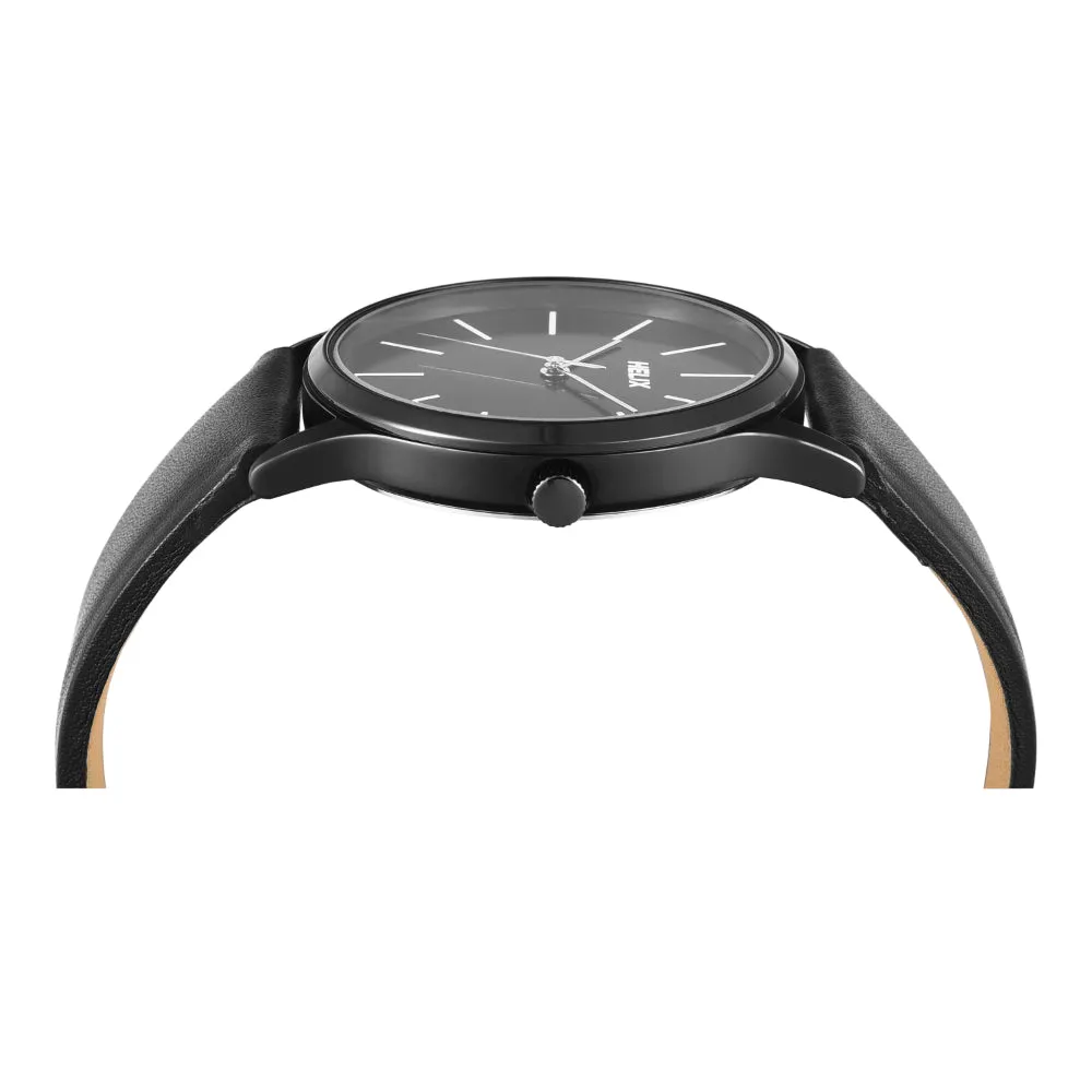 Helix By Timex Black Round Analog Leather Watch Men -TW054HG04