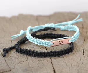 Hemp couples bracelets with heart components