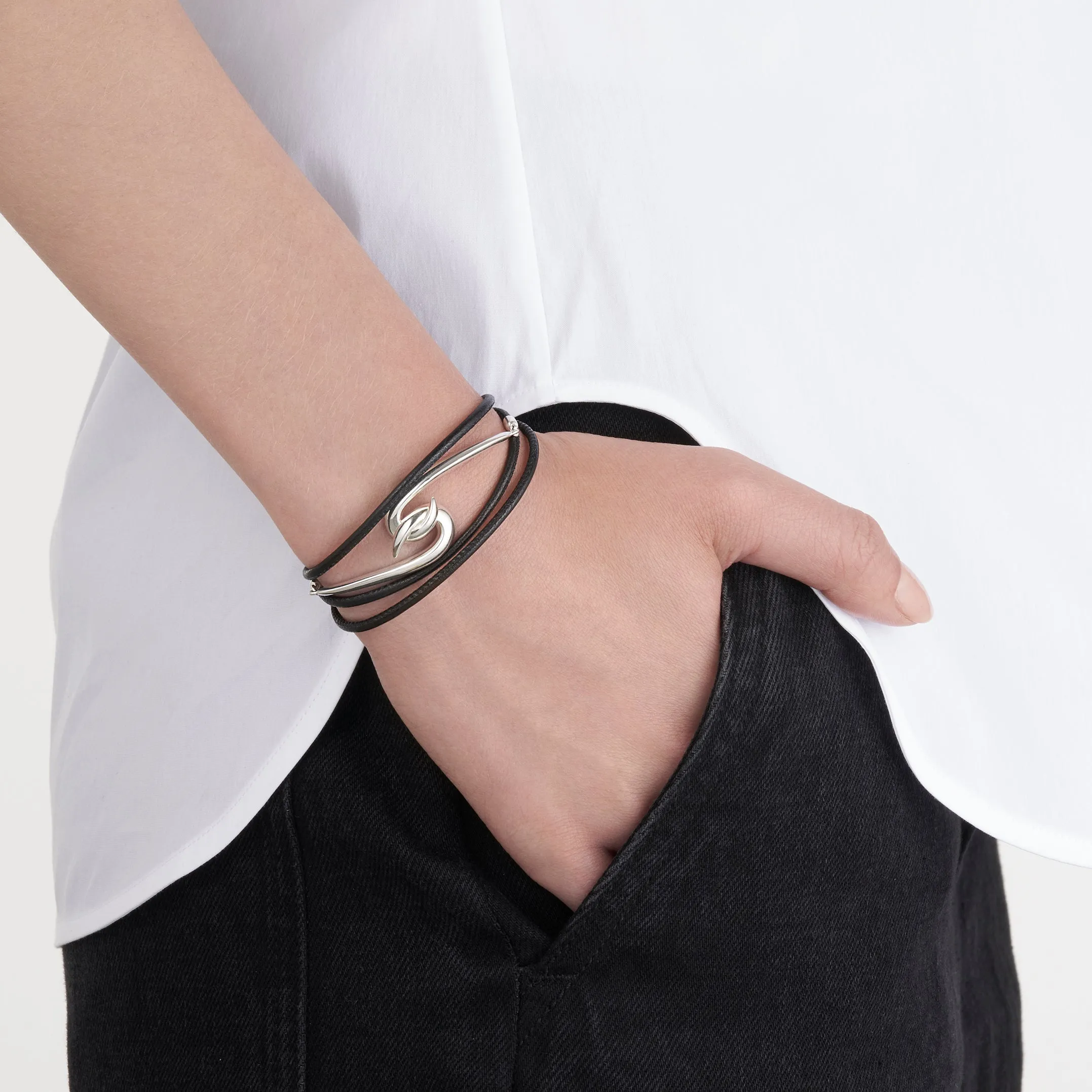 Hook Bracelet - Silver & Leather