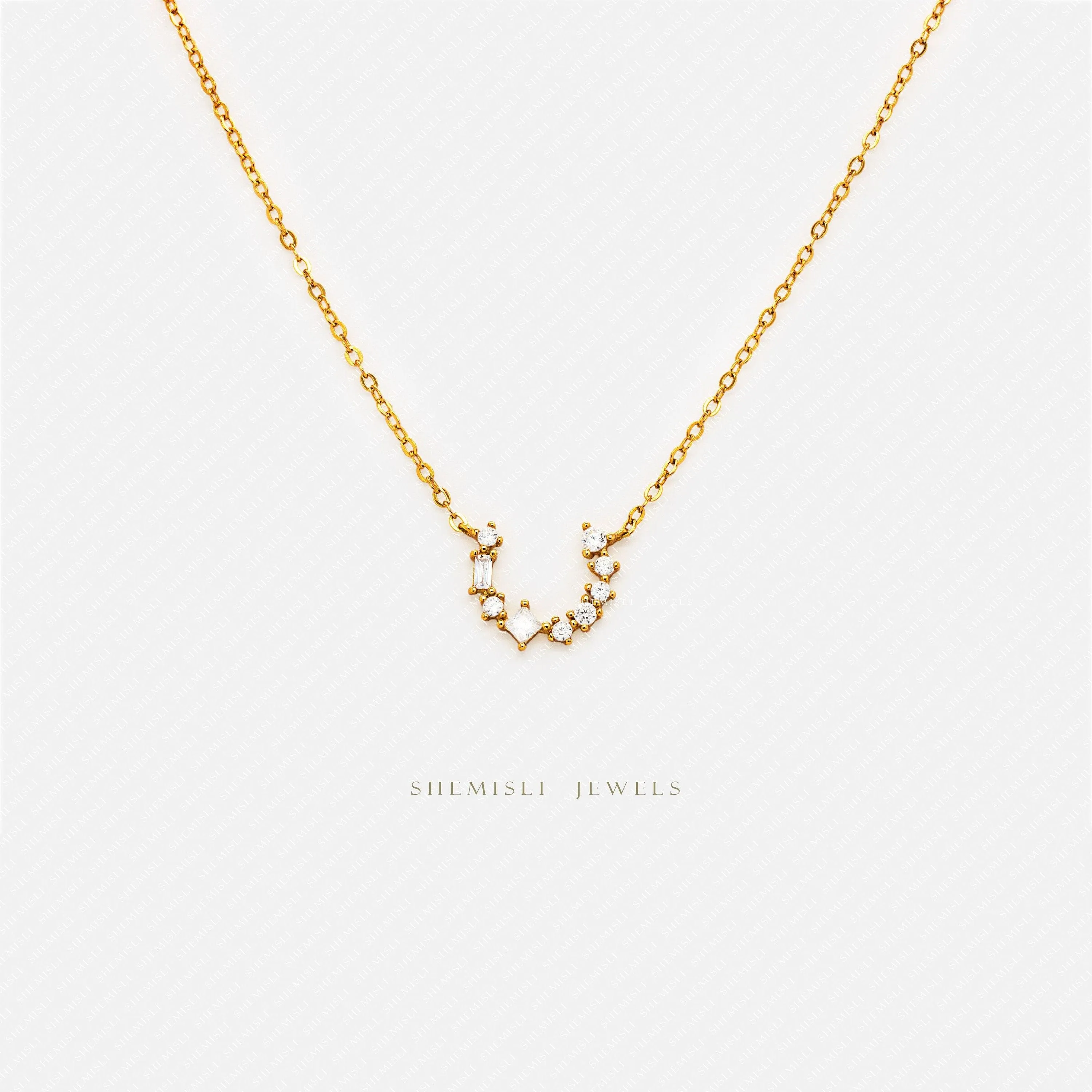 Horseshoe CZ Necklace, Silver or Gold Plated  (15.75“ 2”=17.25") SHEMISLI - SN032