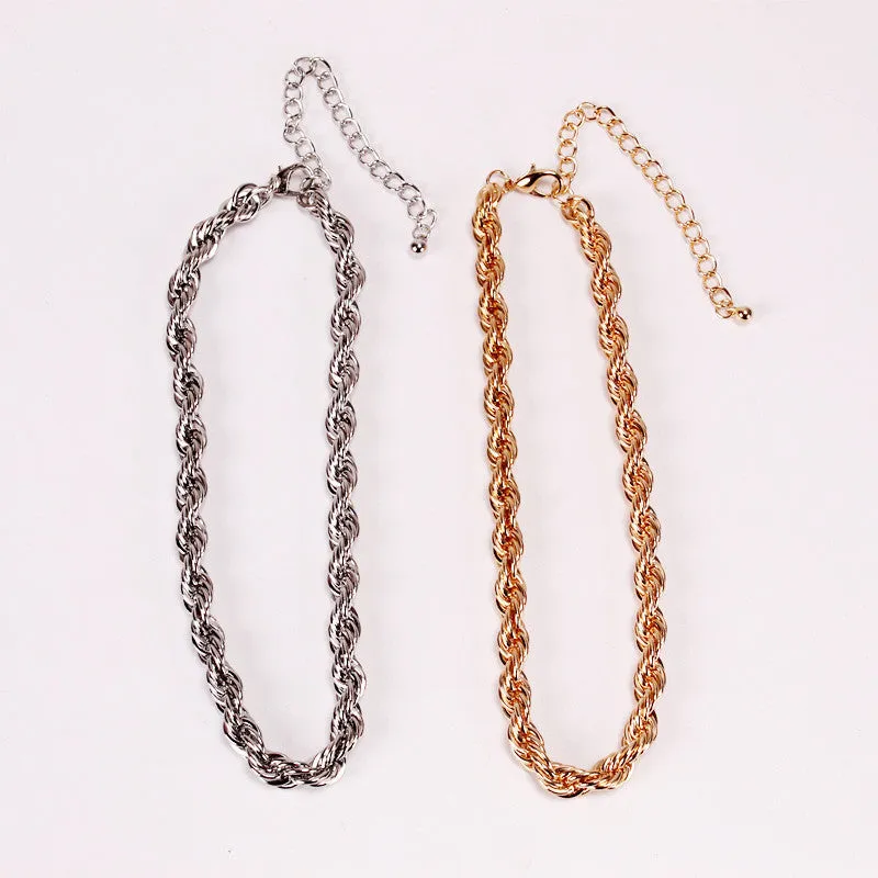 IngeSight.Z Goth Gothic Metal Twisted Rope Chain Choker Necklace Simple Minimalist Short Clavicle Collar Neck Necklaces Jewelry