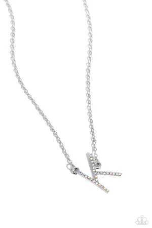 INITIALLY Yours - K - Multi Iridescent Rhinestone Letter Paparazzi Short Necklace