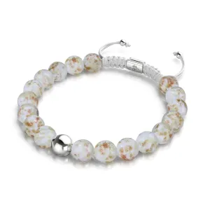 Ivory | Silver | Firefly Glass Macrame Bracelet