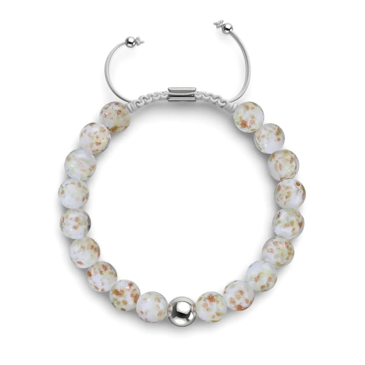 Ivory | Silver | Firefly Glass Macrame Bracelet