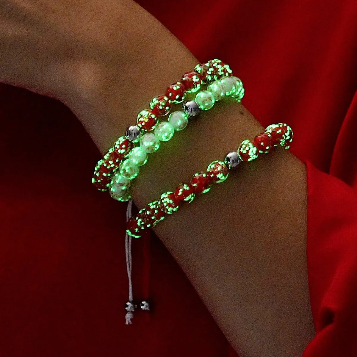 Ivory | Silver | Firefly Glass Macrame Bracelet