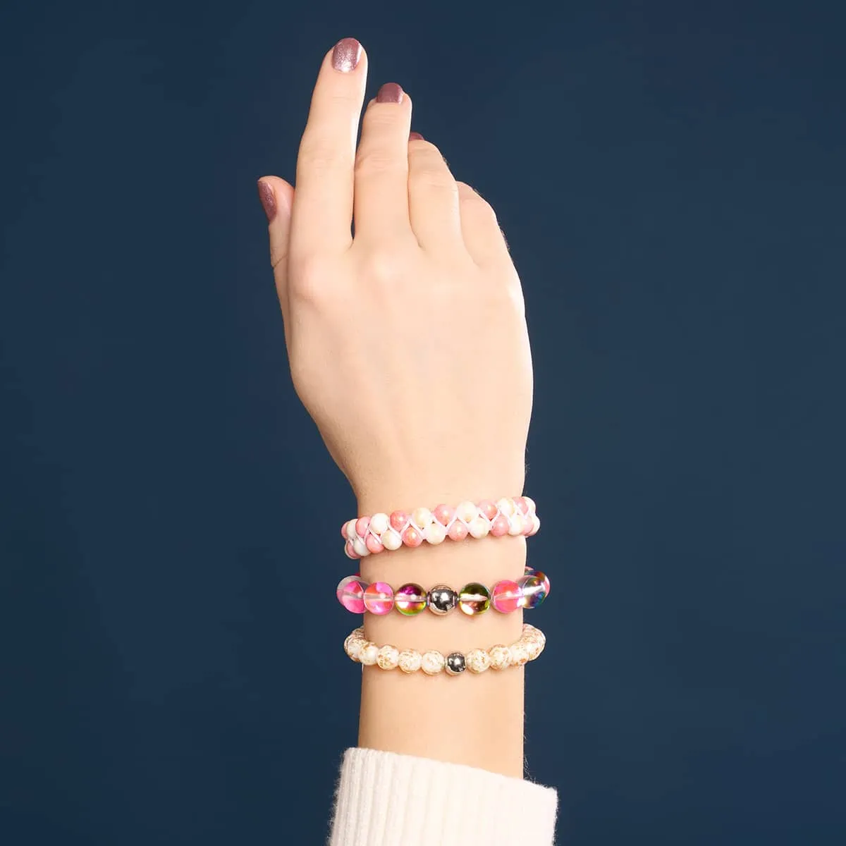 Ivory | Silver | Firefly Glass Macrame Bracelet