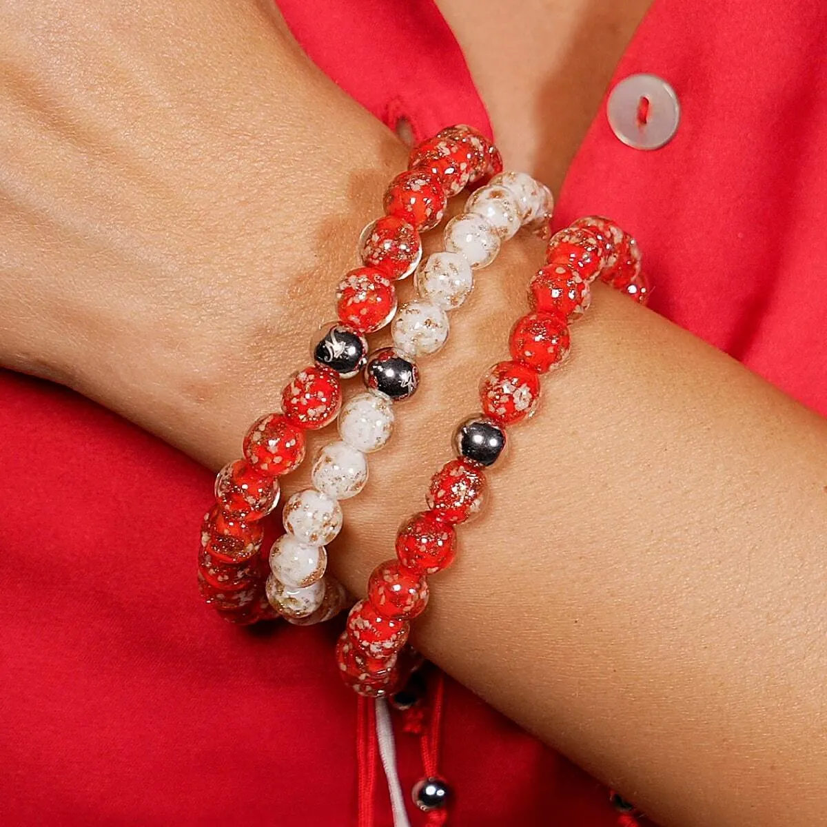 Ivory | Silver | Firefly Glass Macrame Bracelet