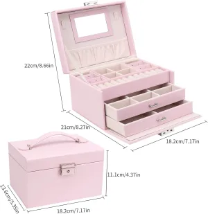 Jewellery Box Organiser, 3 Layers PU Leather, Pink, condition new, open box
