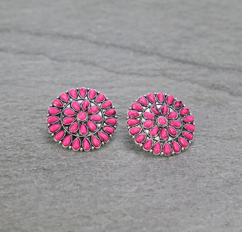 Jill Round Center Double Row Teardrop Cluster Post Earrings
