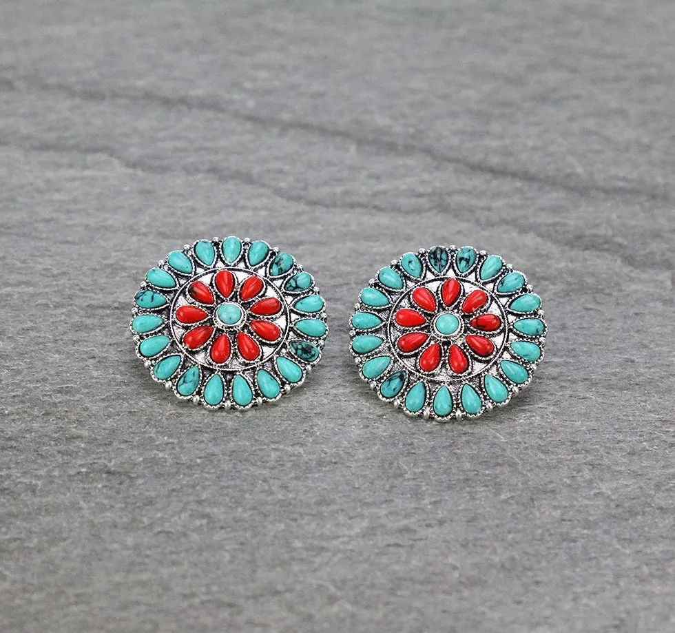 Jill Round Center Double Row Teardrop Cluster Post Earrings